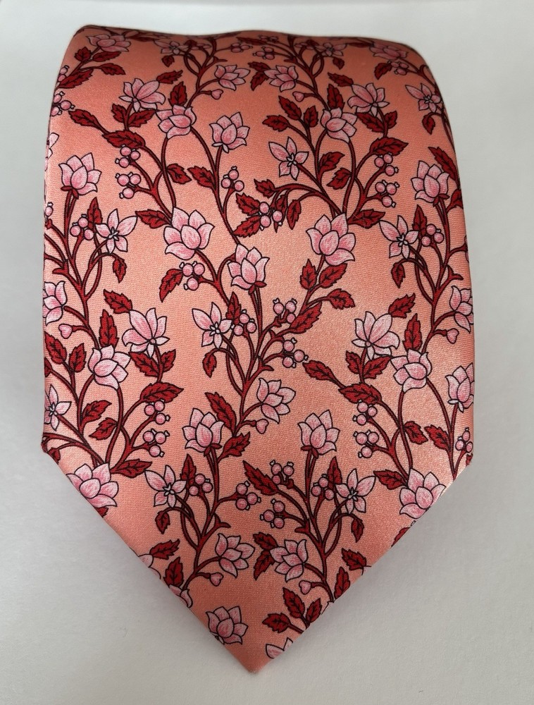 Italo Ferretti Men's Tie 100% Silk 3” Handmade In Italy Orange Floral Blossoms