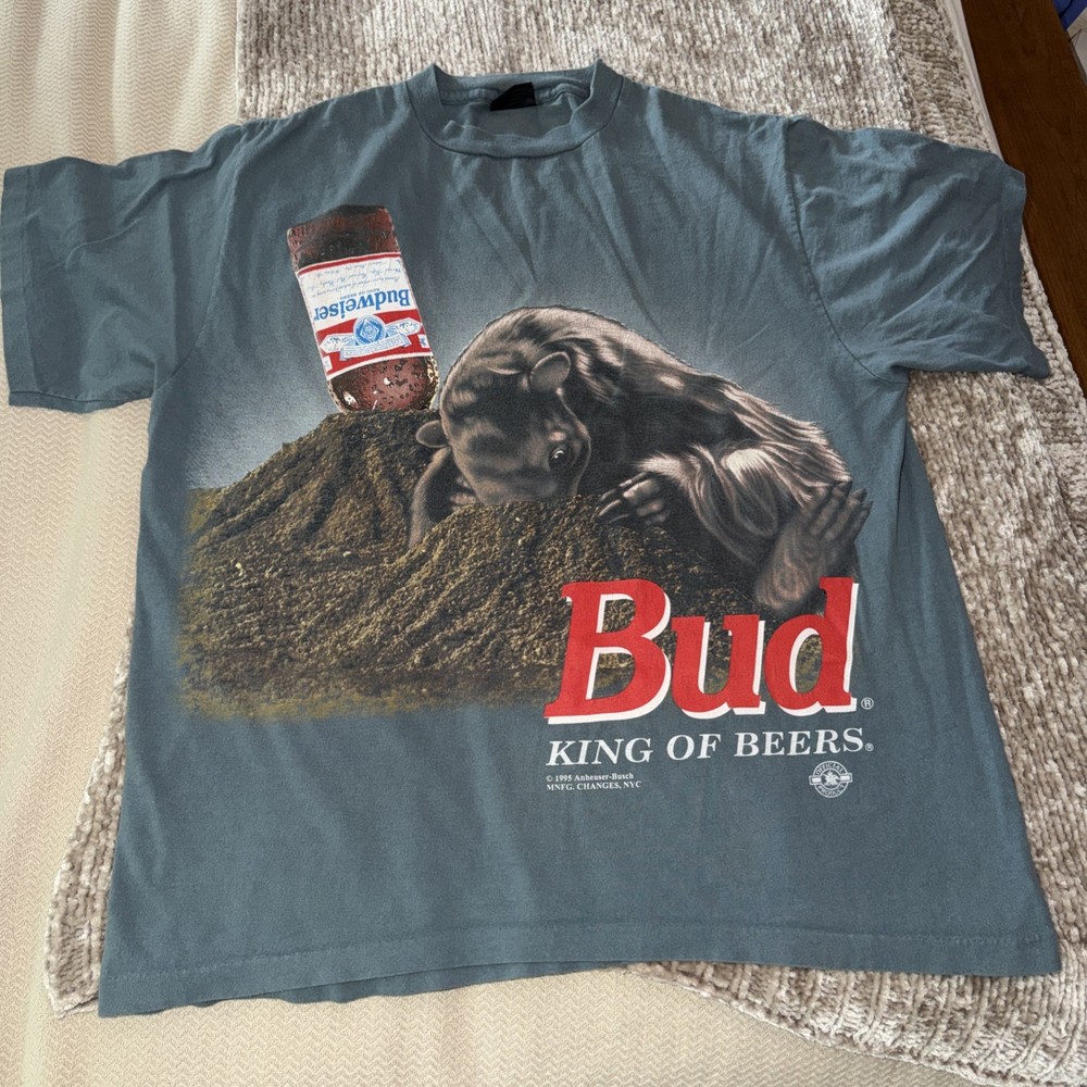 Budweiser Bud King of Beers Anteater Shirt Adult XL Gray Vintage