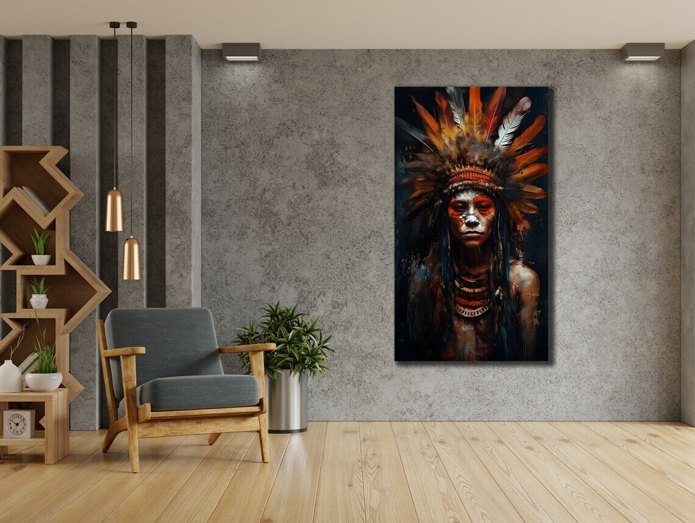 Indian Woman Colorful Headdress Paint Unframed Canvas Print Australian Wall Art