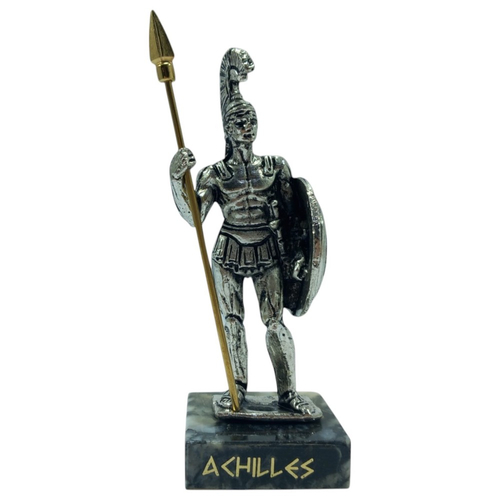 Greek Warrior Achilles Hero of the Trojan War  Metal Statue Figure Silver Color-image