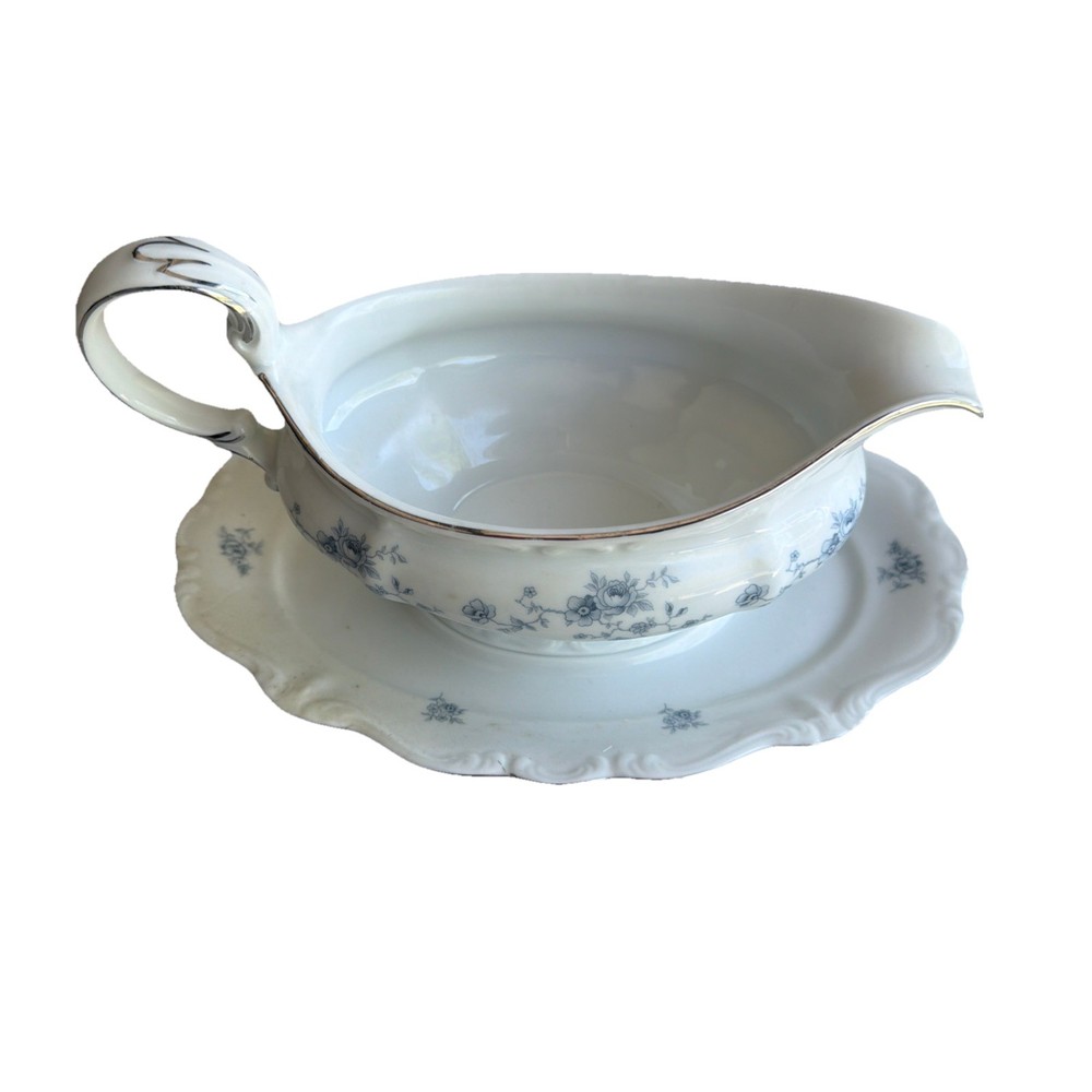 Vintage Johann Haviland Blue Garland Gravy Boat & Underplate Bavaria Germany