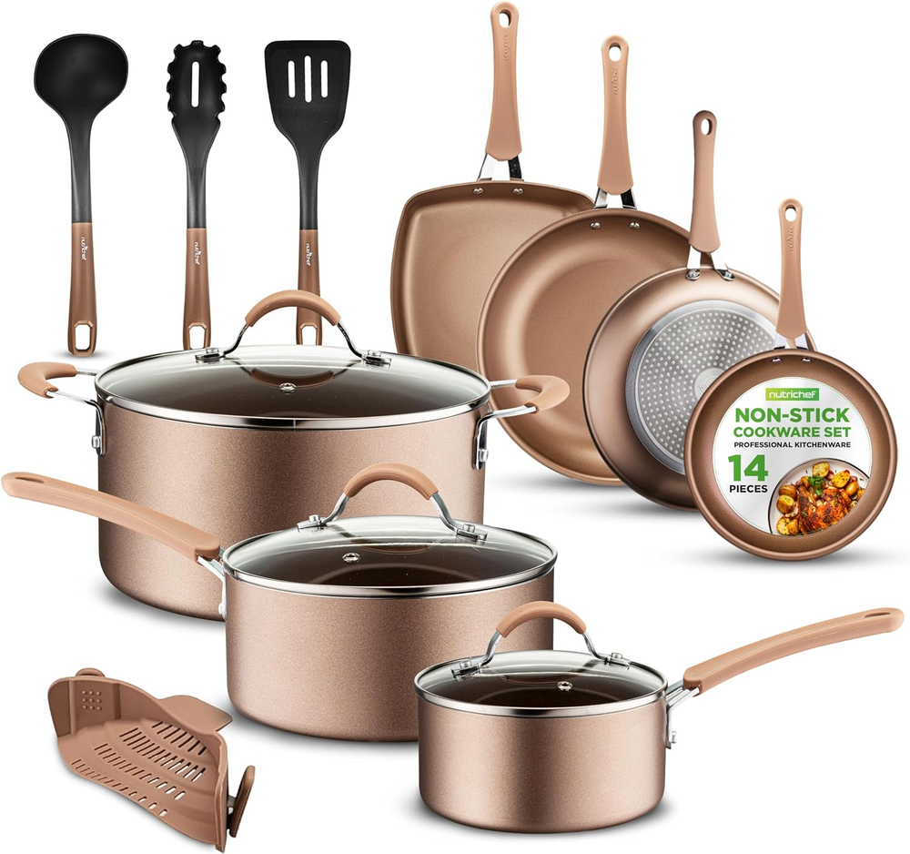 14-Piece PFOA-Free Nonstick Cookware Set with Heat-Resistant Lacquer  