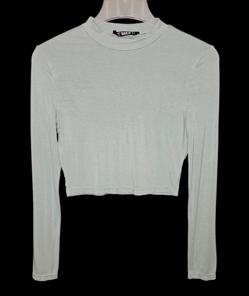 Shein Light Green Long Sleeve Lightweight Crop Top Junior's Size M