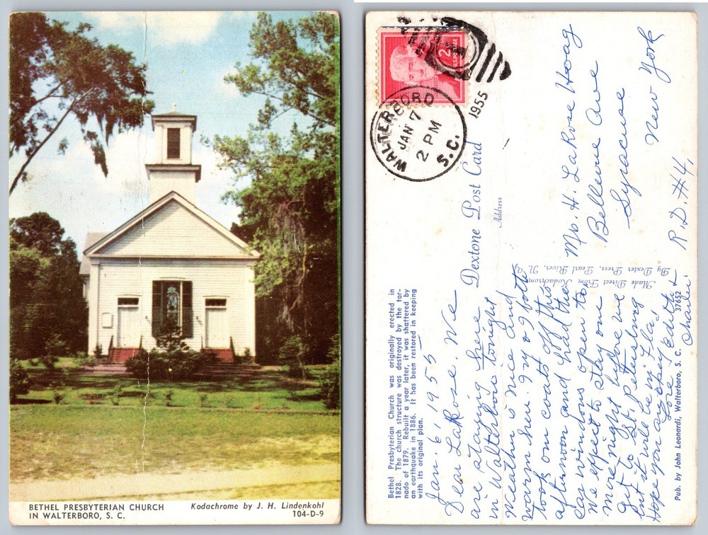 Bethel Presbyterian Church Walterboro SC Postcard