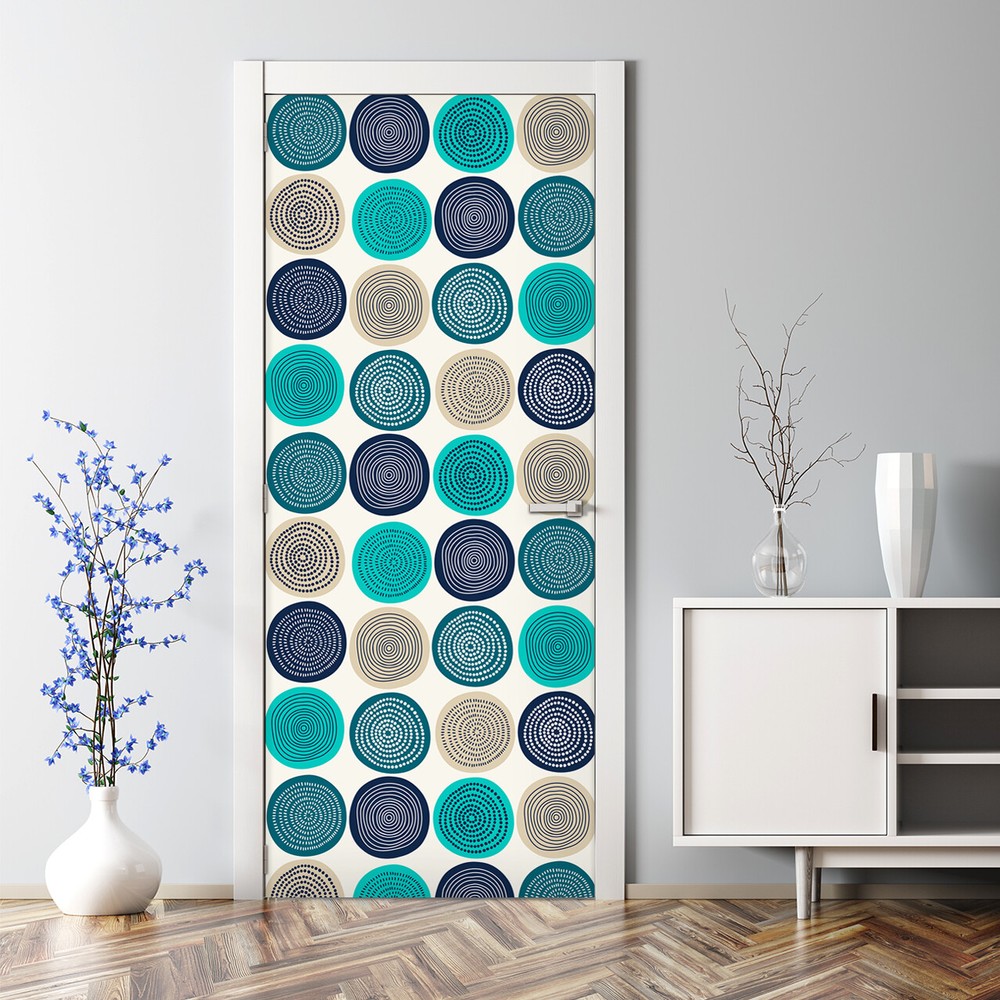 Abstract Blue and White Bubble Door Sticker Traditional Decorative Decal-image