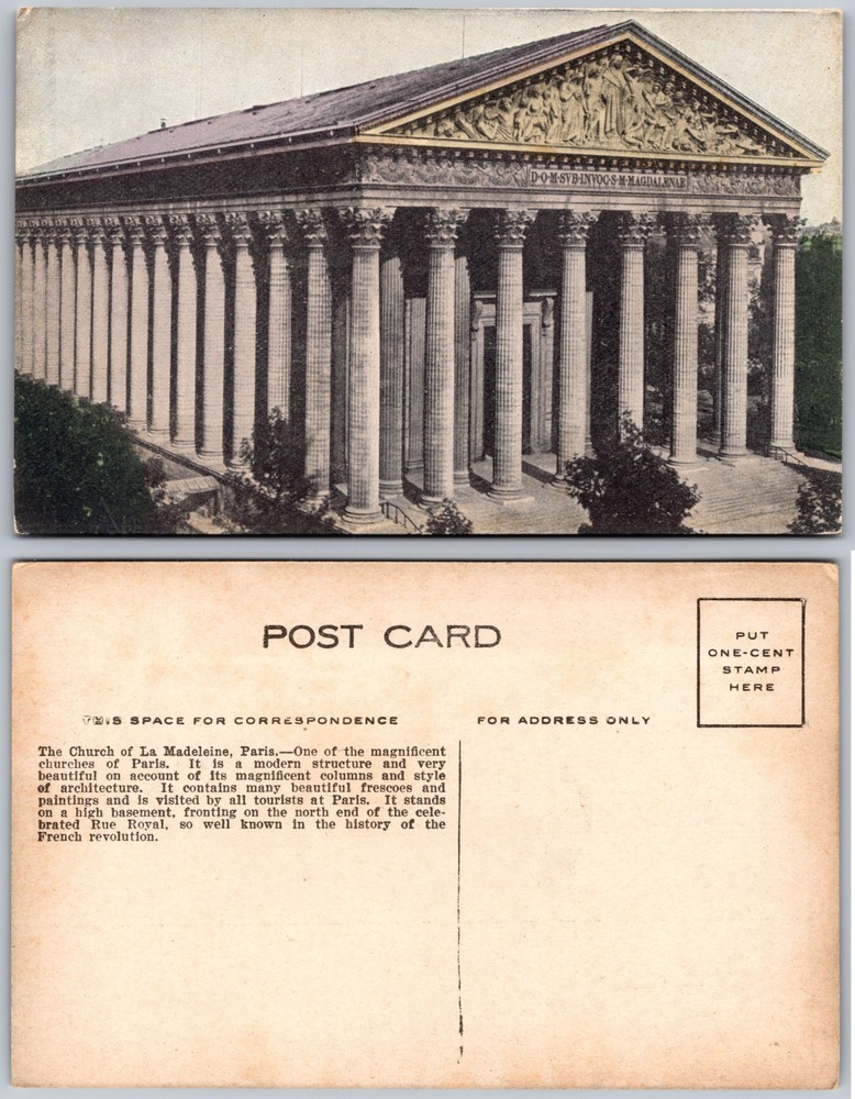 La Madeleine Paris France Neoclassical Columns Postcard
