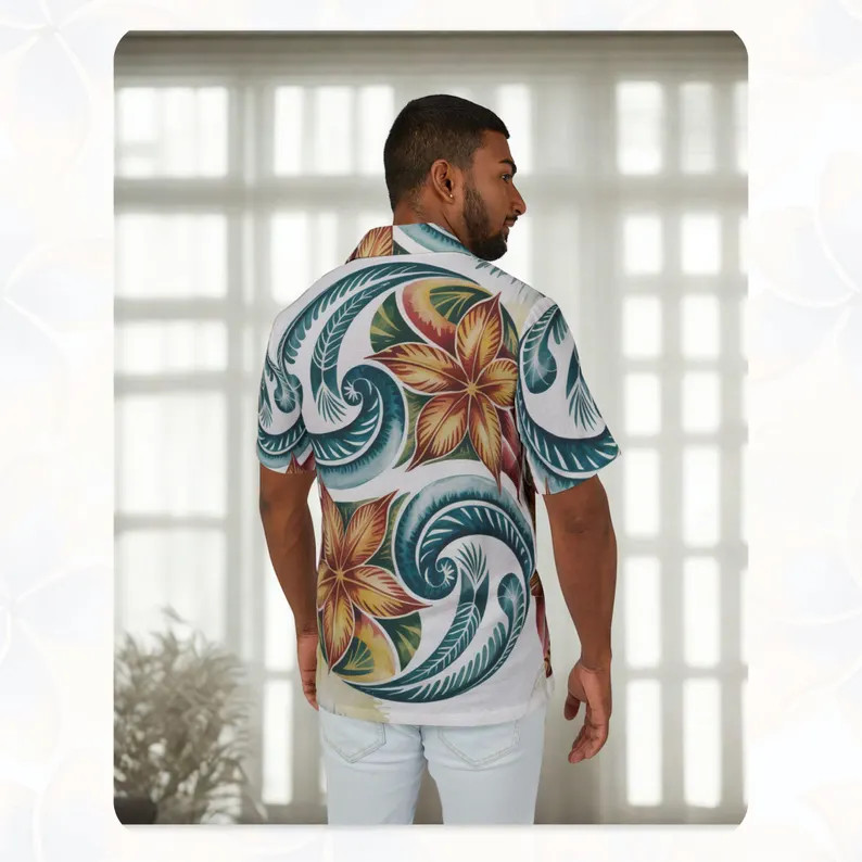 Tropical Hawaiian Shirt Men Women Teal Orange Beach Vacation Aloha Summer