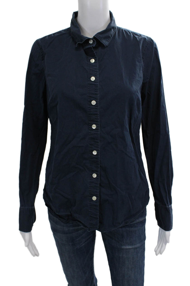 J Crew Women Dark Blue Collared Long Sleeve Button-Up Top Basic Size MFree Shipping in US $100+ Orders | $6.95 Orders Below