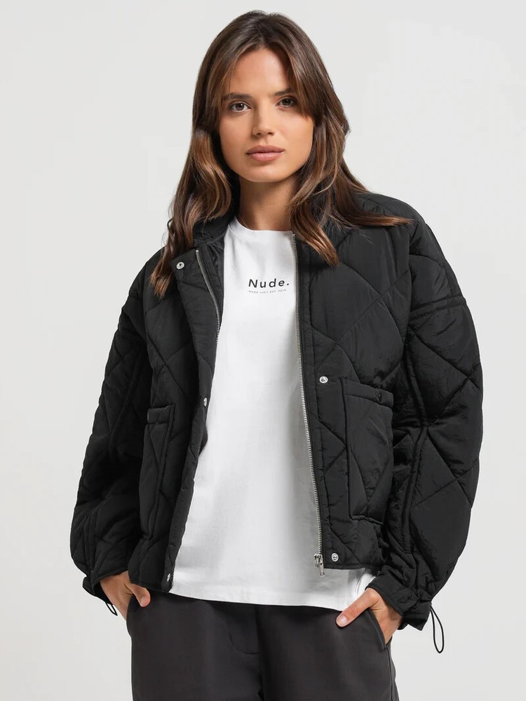 Nude Lucy Sloane Quilted Puffer Jacket Size S Black Recycled Materials Full Zip
