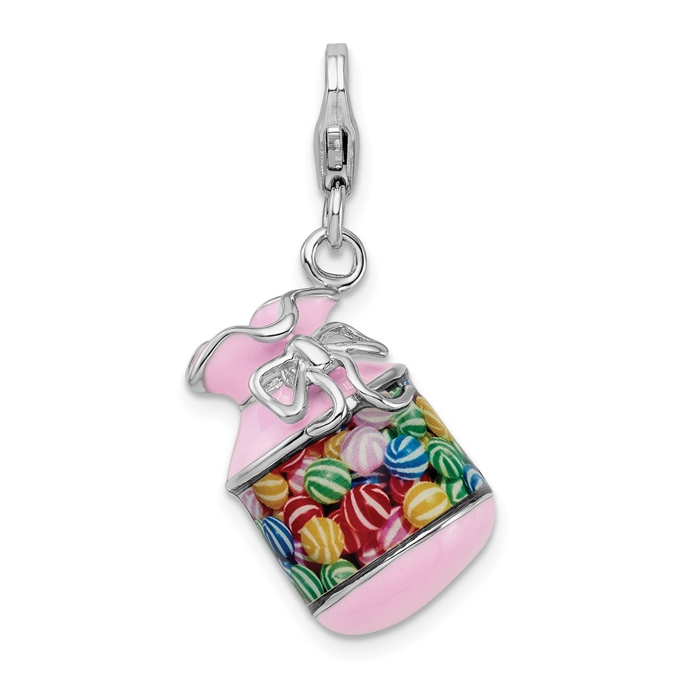 Sterling Silver Polished 3-D Enameled Candy Jar Charm Pendant 4.9gm L-21 mm
