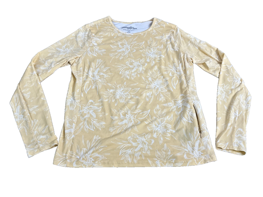Hang Ten Women's Long Sleeve Sun Shirt S Yellow Floral UPF 50+ UV Protection