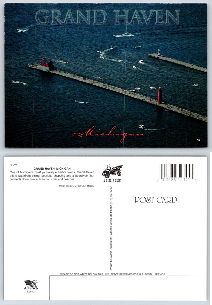Grand Haven Michigan LIGHTHOUSE Postcard V350