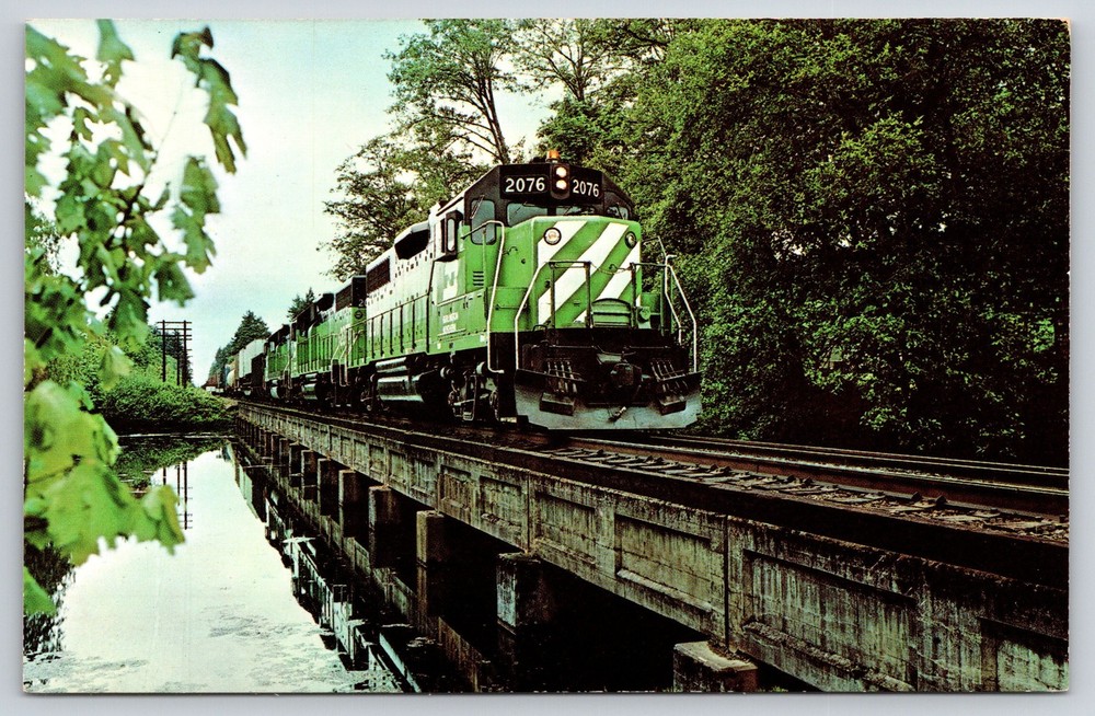 Transport~Train~Burlington Northern General Motors EMD GP38~Reflection~1950s PC