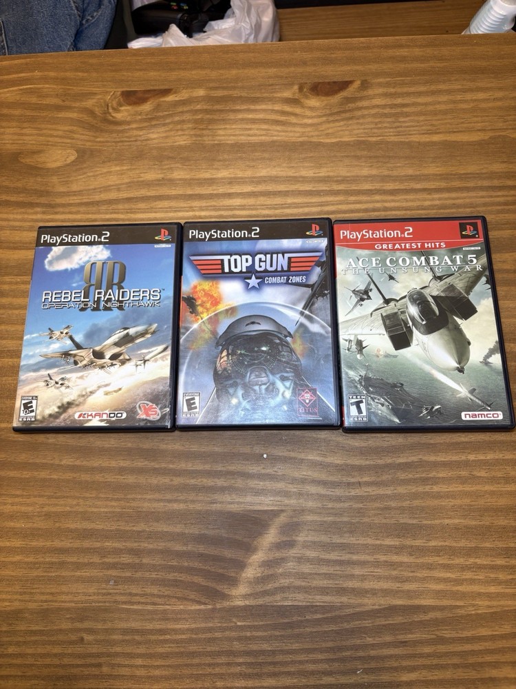 PlayStation 2 Flight Combat Lot PS2 CIB – Ace Combat 5, Rebel Raiders, Top Gun-image
