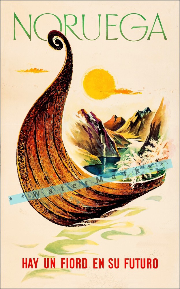 Norway 1957 Noruega Spanish Travel Vintage Poster Print Retro Style Ship Art