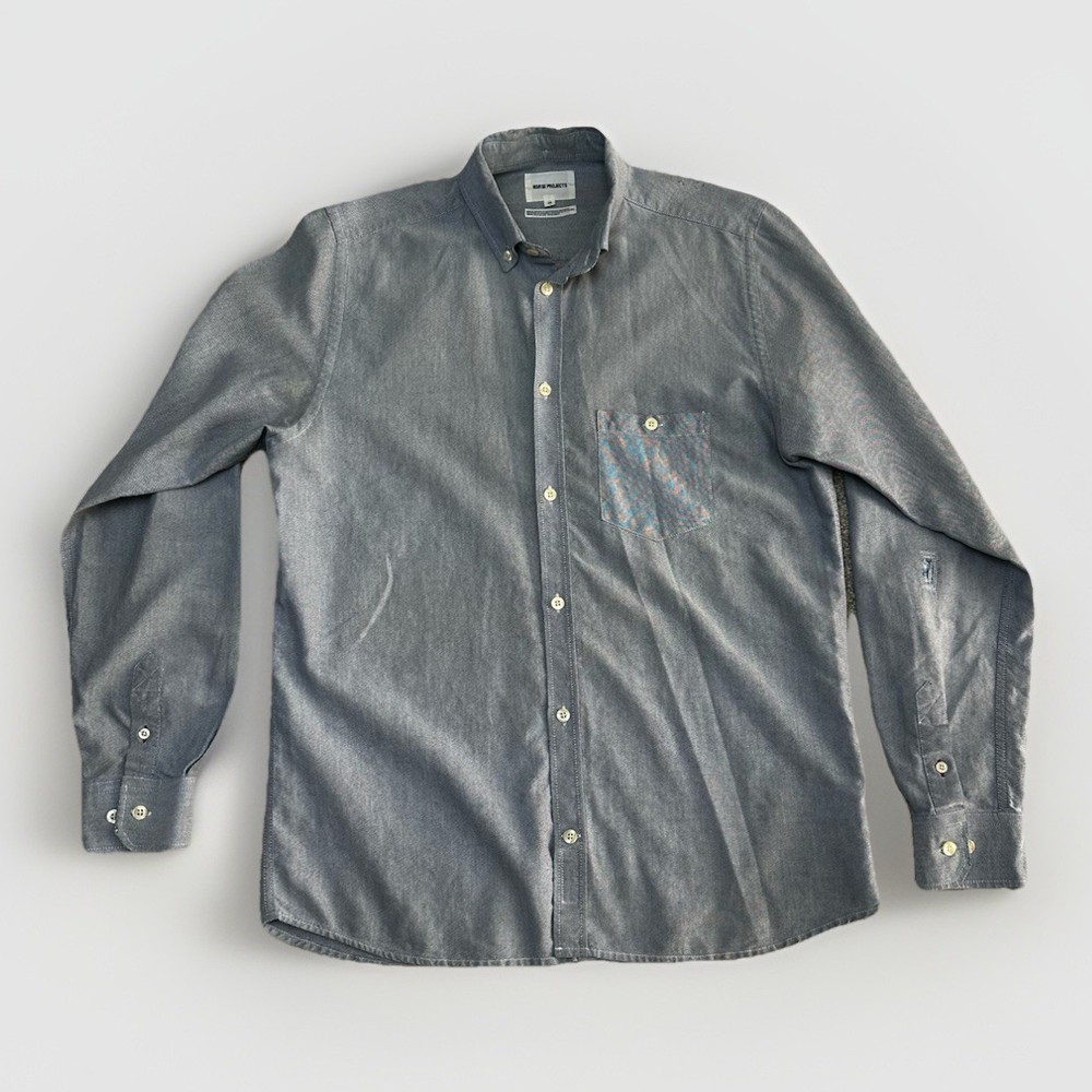 Norse Projects Anton Chambray Button Down Shirt Distressed Oxford Size M Medium