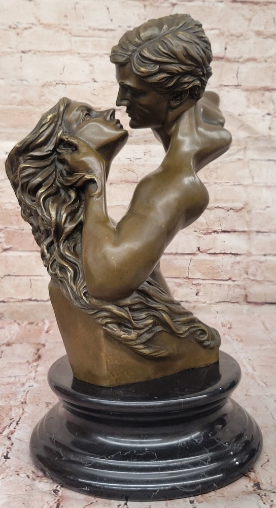 Abstract Kissing Couple Bronze Sculpture Signed Original Art Perfect Valentine Gift Romantic Home Decor Modern Artwork Unique Present-image