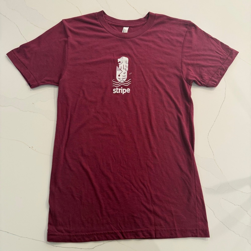 American Apparel Burgundy Stripe Merlion Graphic T Shirt Size Small
