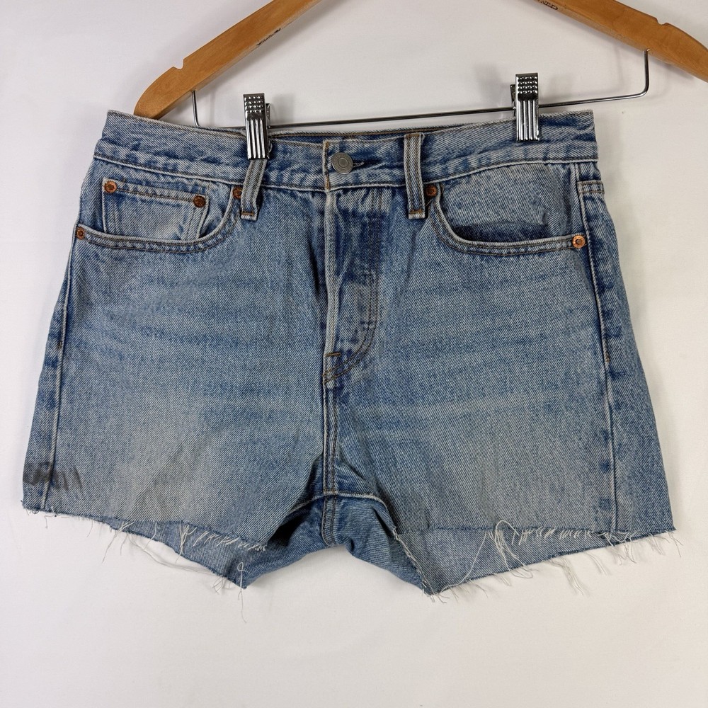 Levi's Premium Wedgie Straight Shorts Women's 27 High Rise Raw Hem Button Fly
