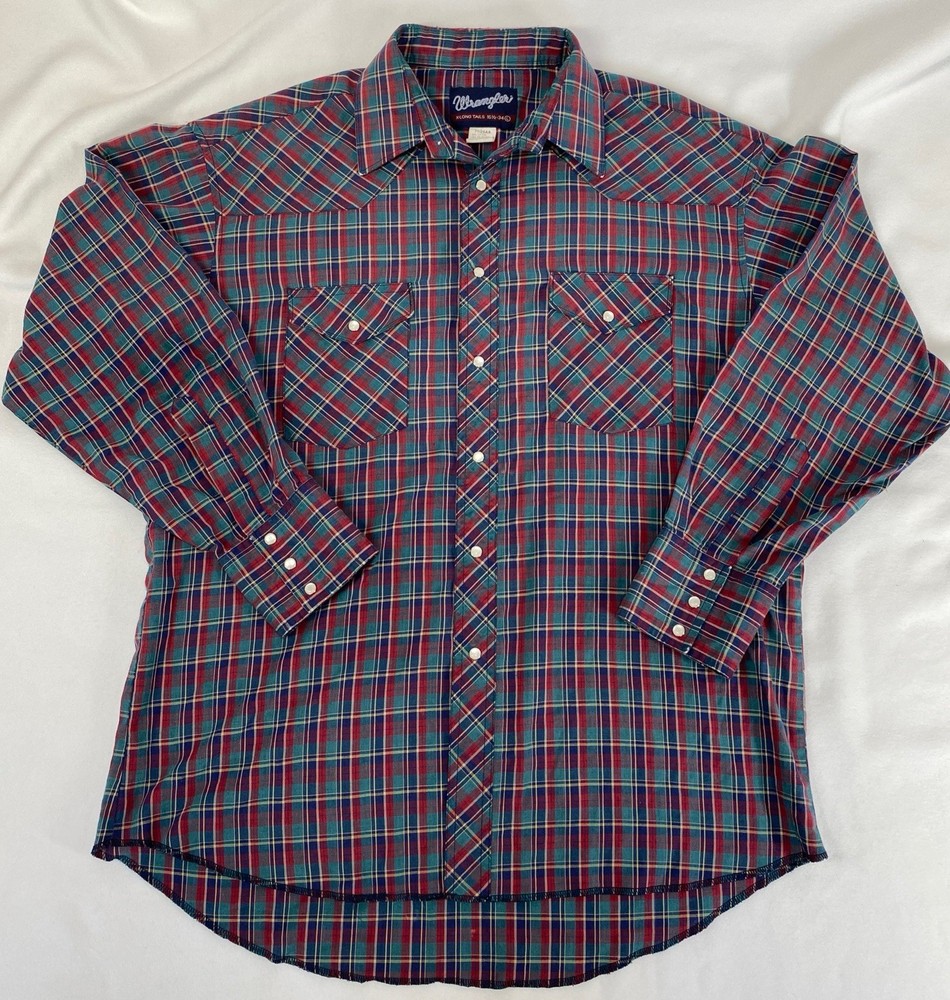 Men's Wrangler Western Snap Plaid Shirt Size 16.5x34