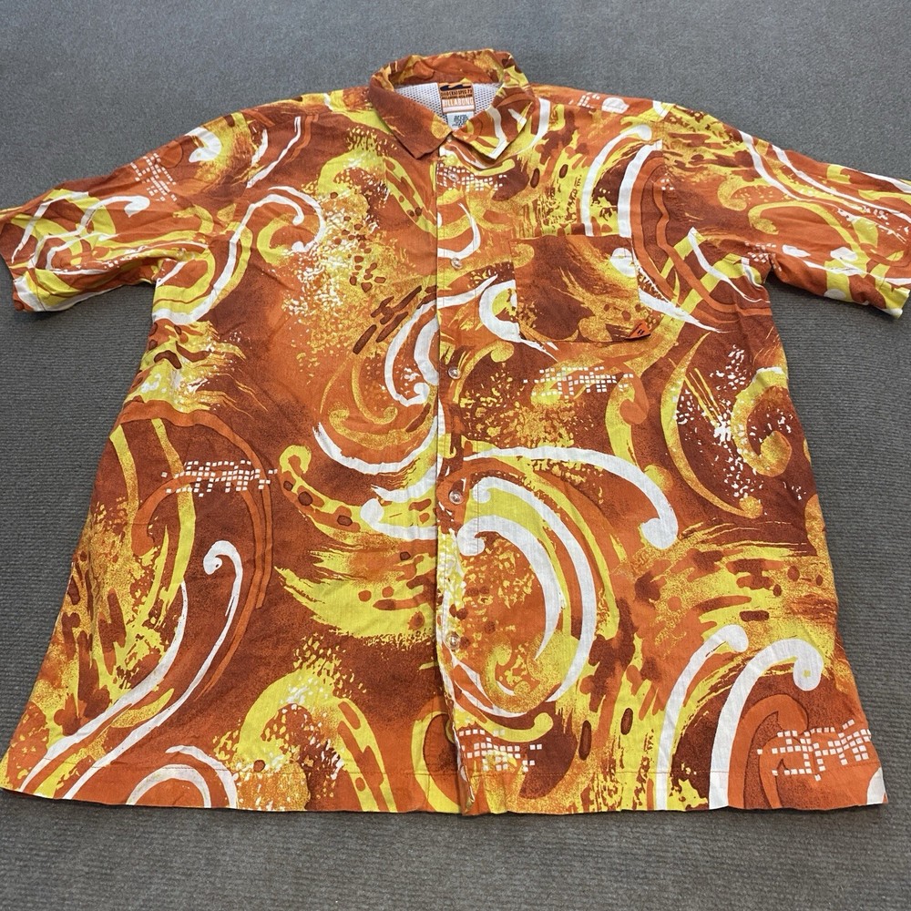 Vintage Billabong Shirt Men XL Y2K Abstract Geometric Flames Orange Skater Beach