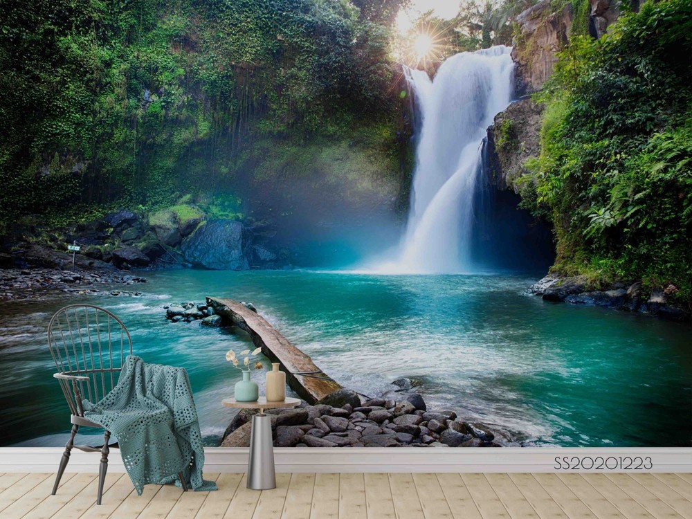 3D Forest Waterfall River Landscape Wall Murals Wallpaper Murals Wall Sticker