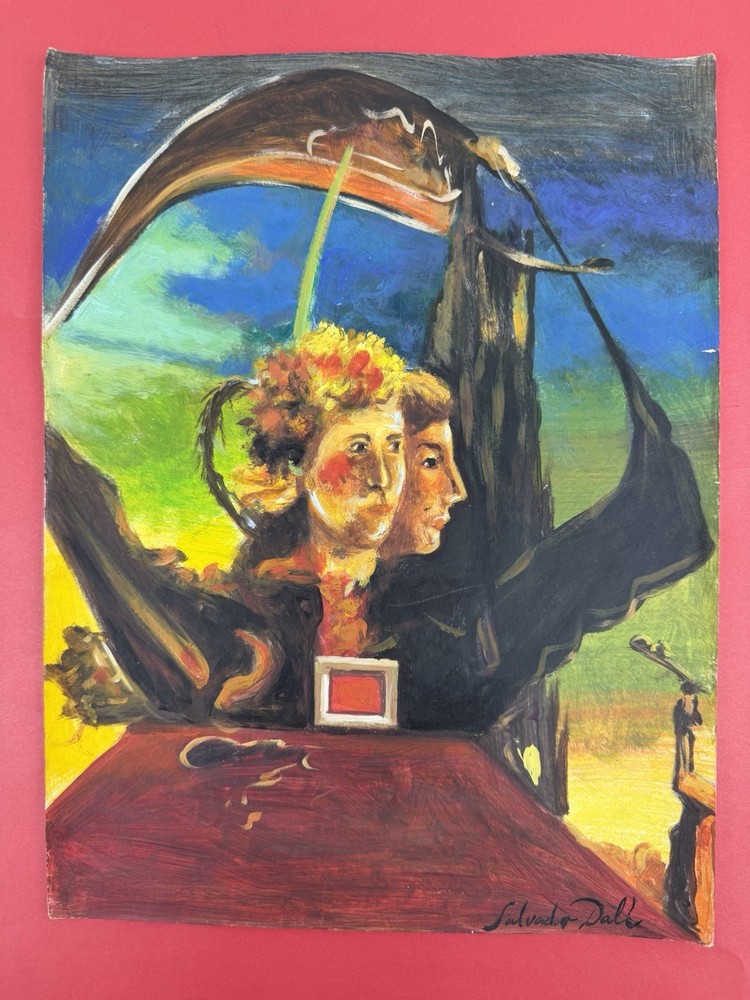 Salvador Dali Drawing on paper (Handmade) signed and stamped mixed media Vtg.
