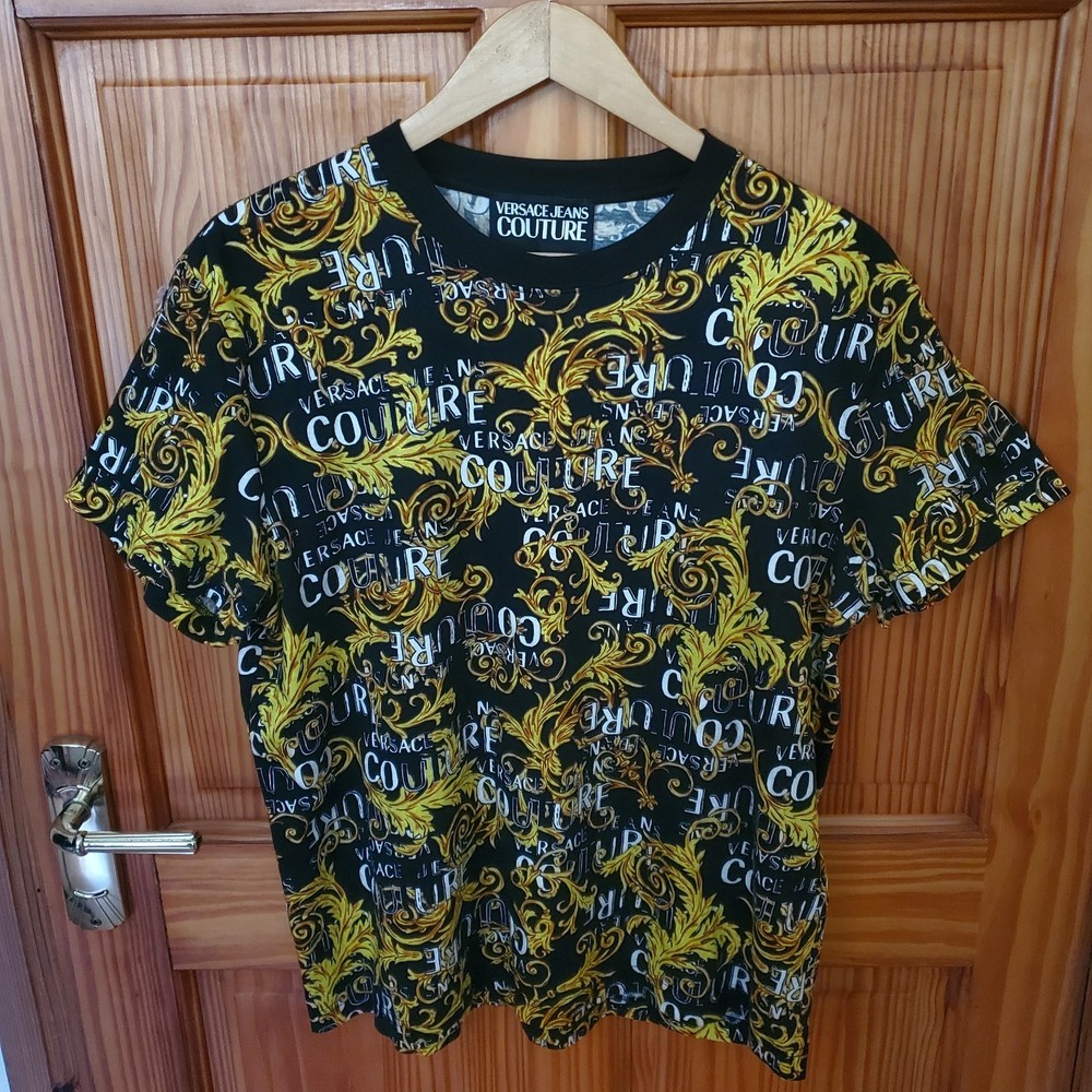 VERSACE JEANS COUTURE T-shirt Mens Baroque Logo All-Over Relaxed Fit Size M