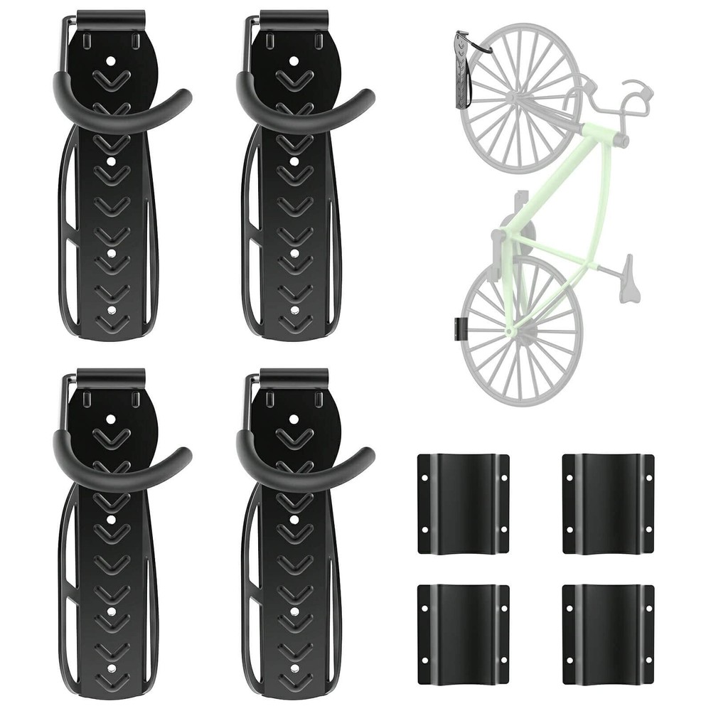 4 Pack Bike Rack for Garage with Tire Tray, Wall Mount Bike Hanger for Storag...