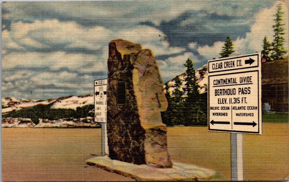Vintage Berthoud Pass Continental Divide Colorado Linen Postcard 1950s