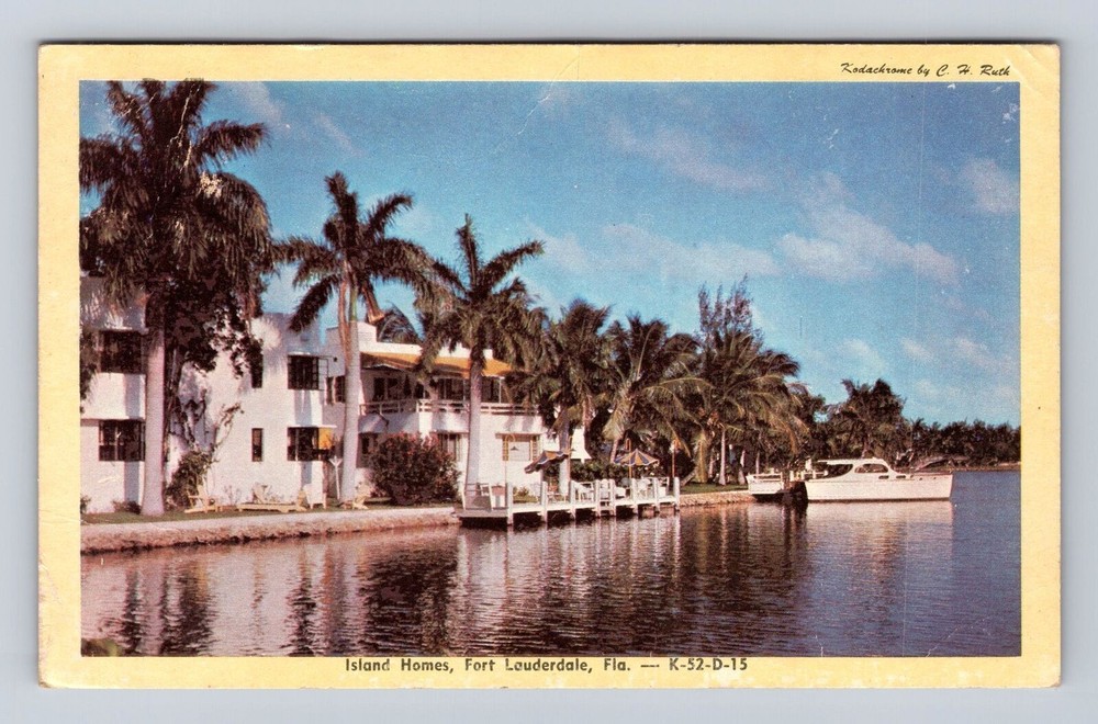 Fort Lauderdale FL-Florida, Island Homes, Antique, Vintage Souvenir Postcard