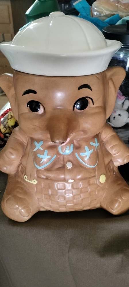 Vintage 1960’s Cookie Jar Twin Winton Baby Elephant w/White Sailor Cap