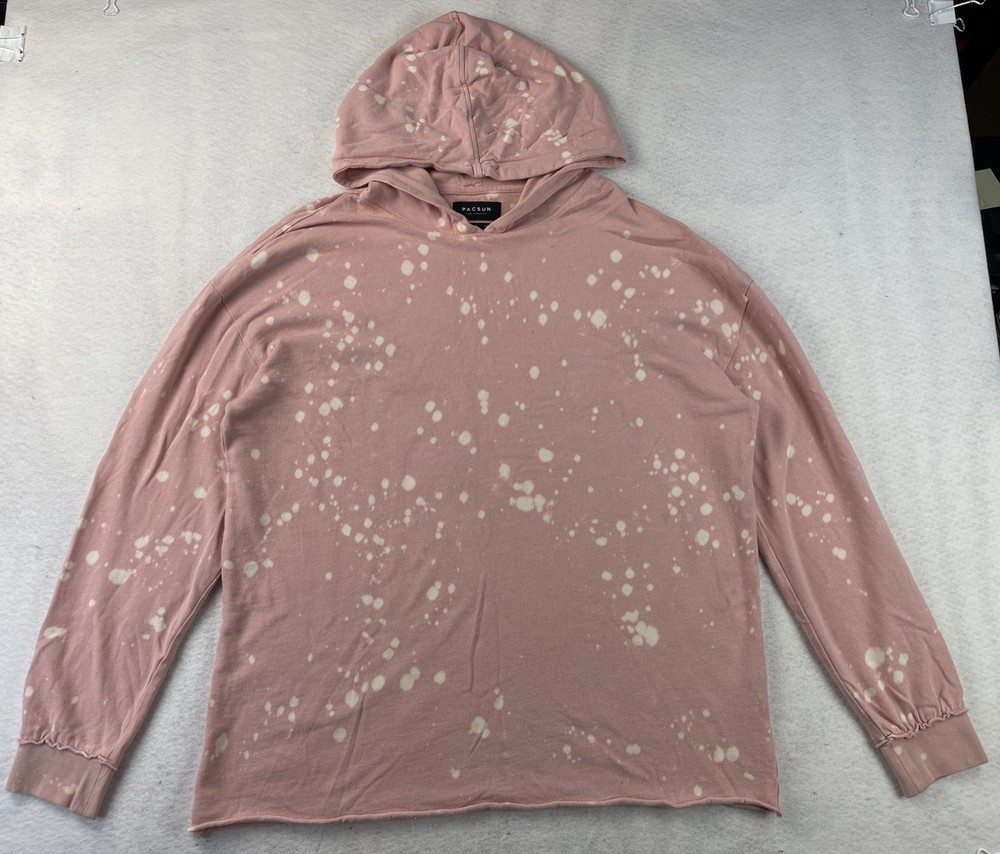PacSun Women’s Large Oversize Pink Wash White Dot Splattered Pullover Hoodie