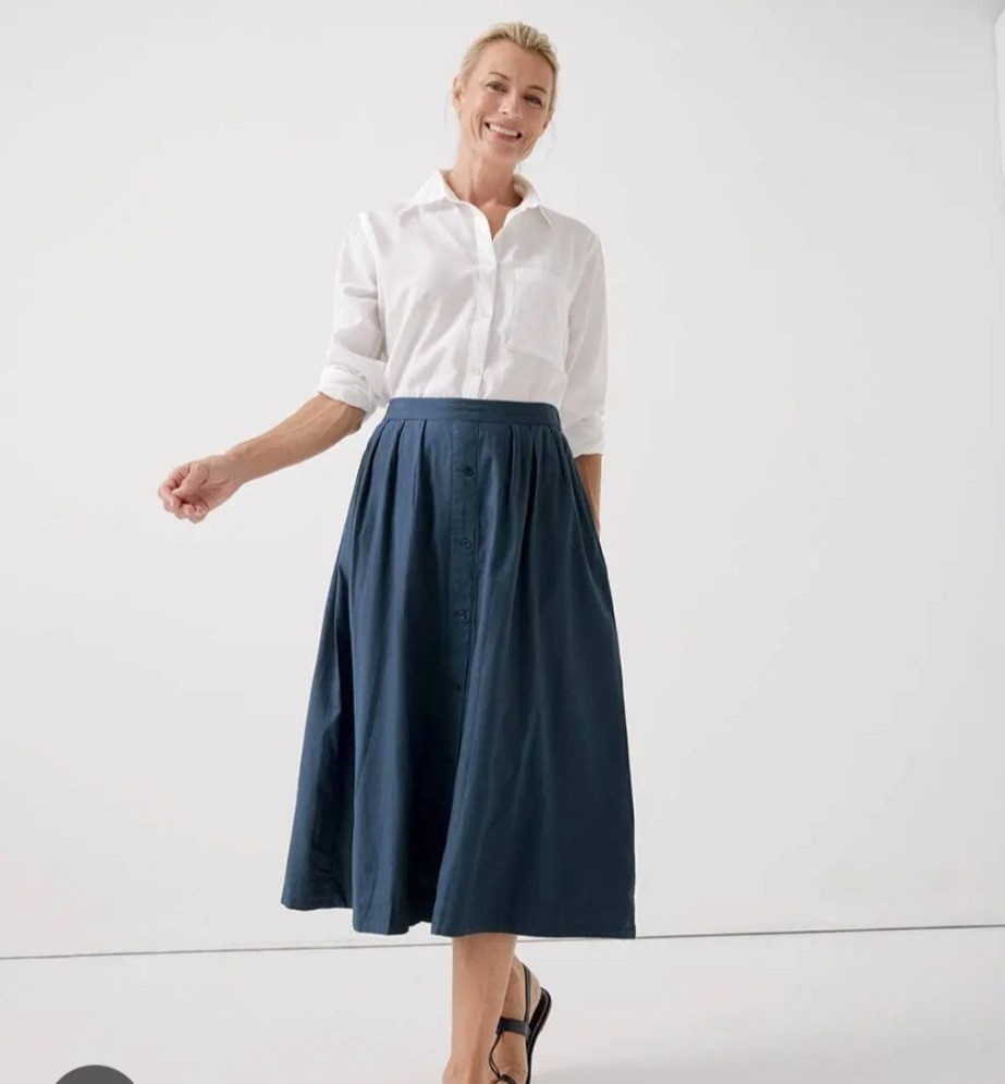 Pact Organic Cotton Midnight Blue Button Up Midi Skirt Women's Size XXL