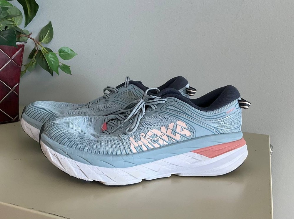 Hoka One One Shoes Womens Size 9 Bondi 7 Ice Water White Mesh Running Sneakers