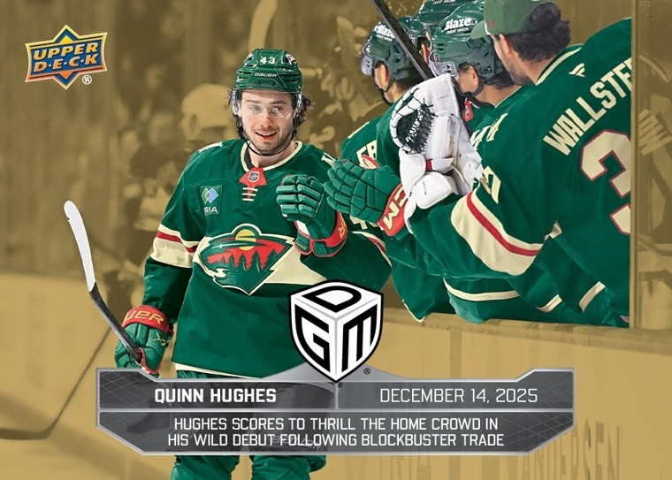 2025-26 NHL Game Dated Moments #33 QUINN HUGHES /100 Wild Debut (ePack Transfer)