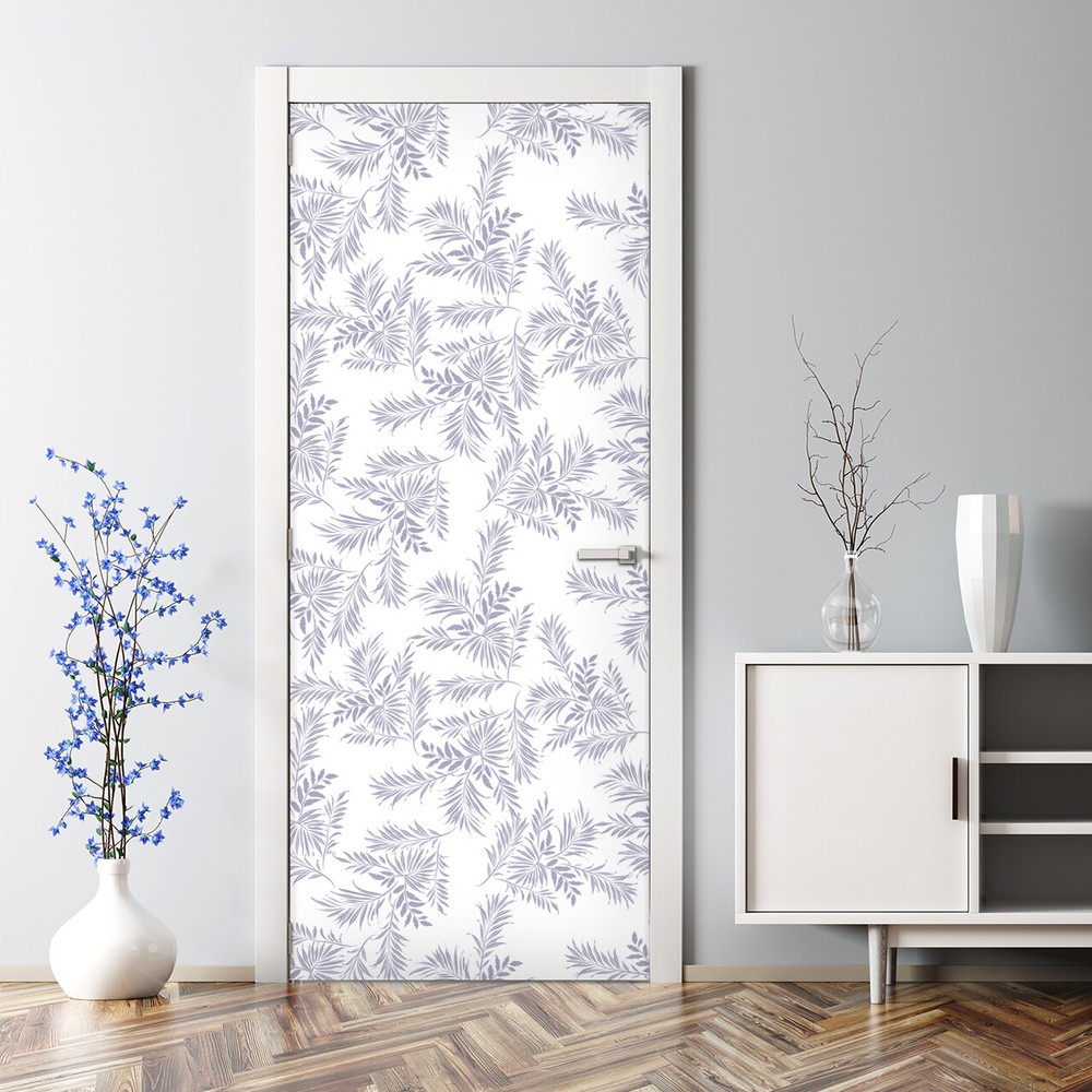 Bubble Free Door sticker Palm leaves Doodle style Soft lily color self adhesive