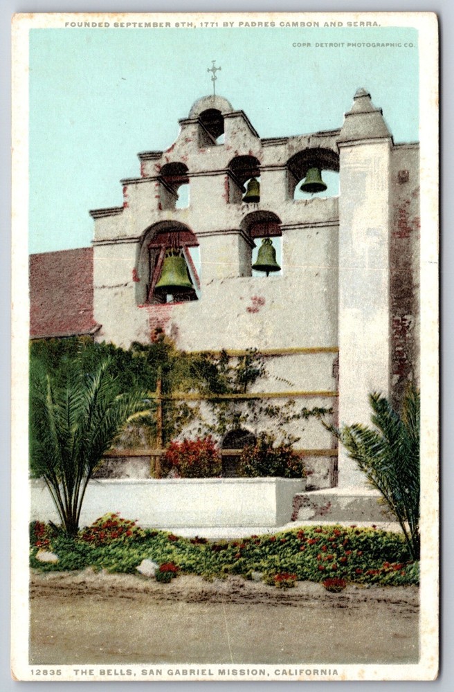 Detroit Pub~California~The Bells Seen @ San Gabriel Mission~Vintage Postcard