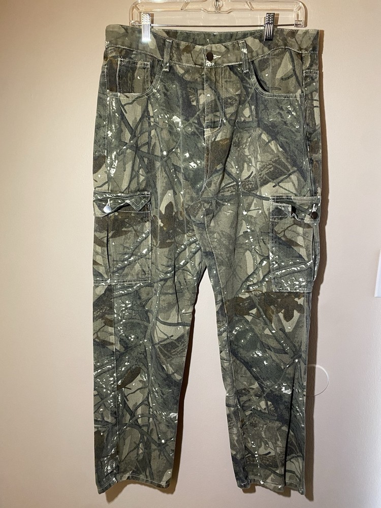 Men's Camo Cargo Pants 34W Tactical Military Style Jeans