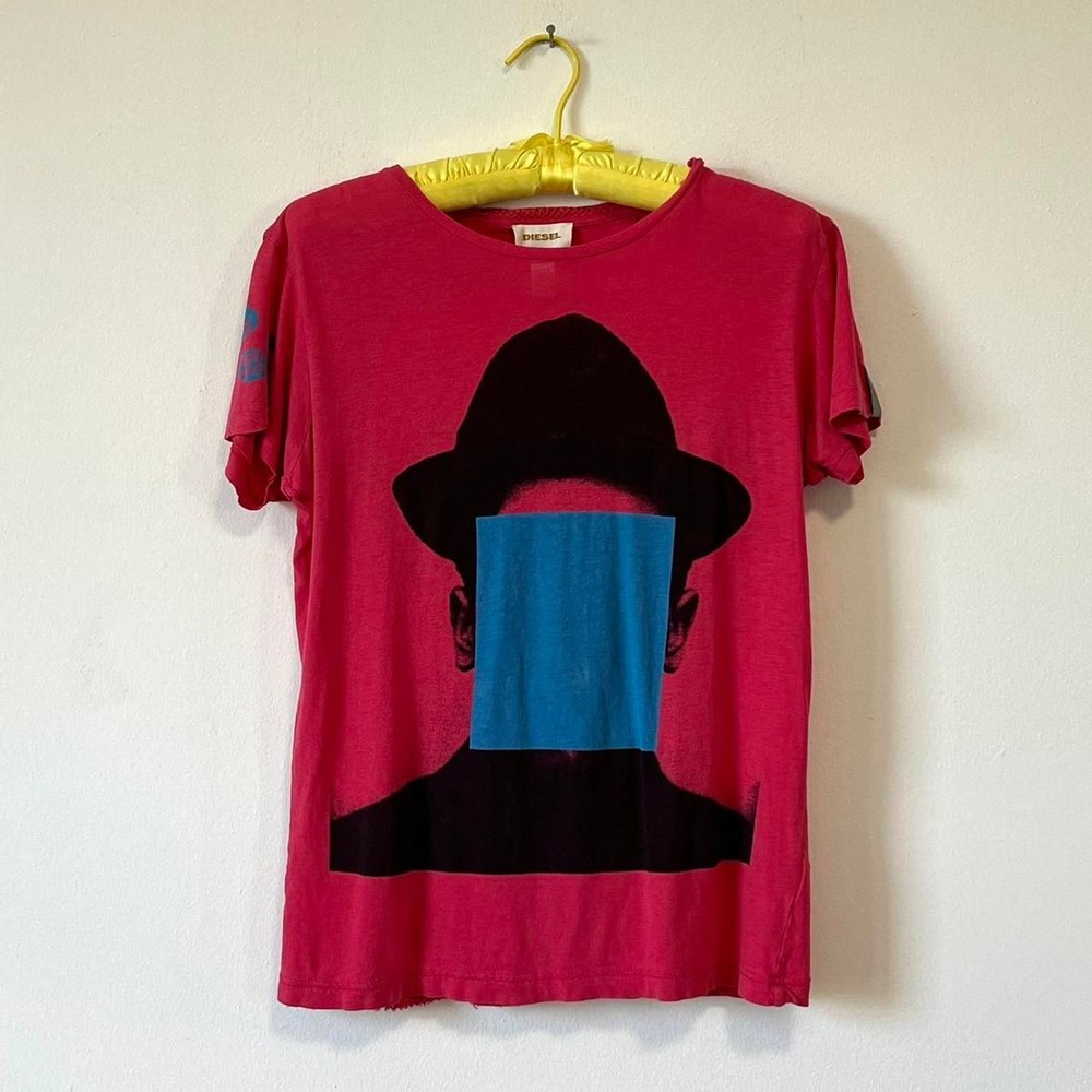 2000s Diesel Hot Pink Blue Abstract Graphic Cotton T-shirt Unisex Small-image