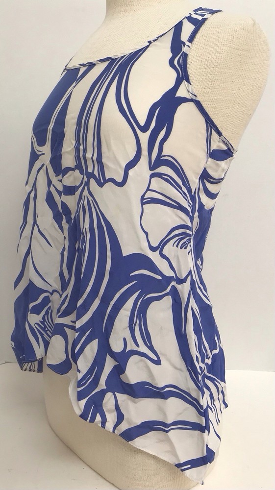 Lilly Pulitzer Tank Top Womens Size XS Blue White 100% Silk Sleeveless Racerback