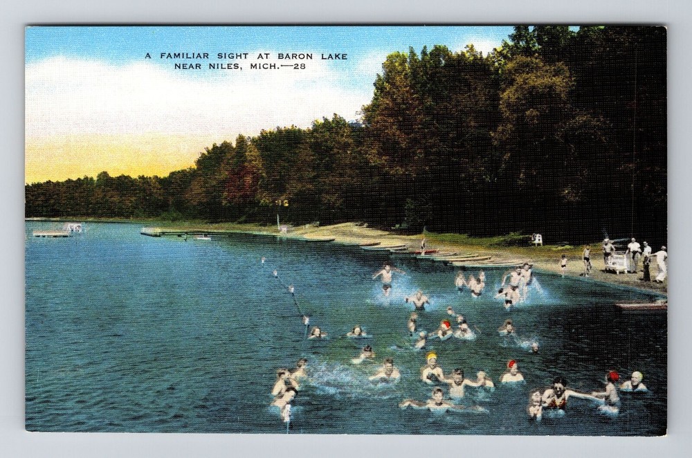 Niles MI-Michigan, Baron Lake, Swimmers, Vintage Postcard