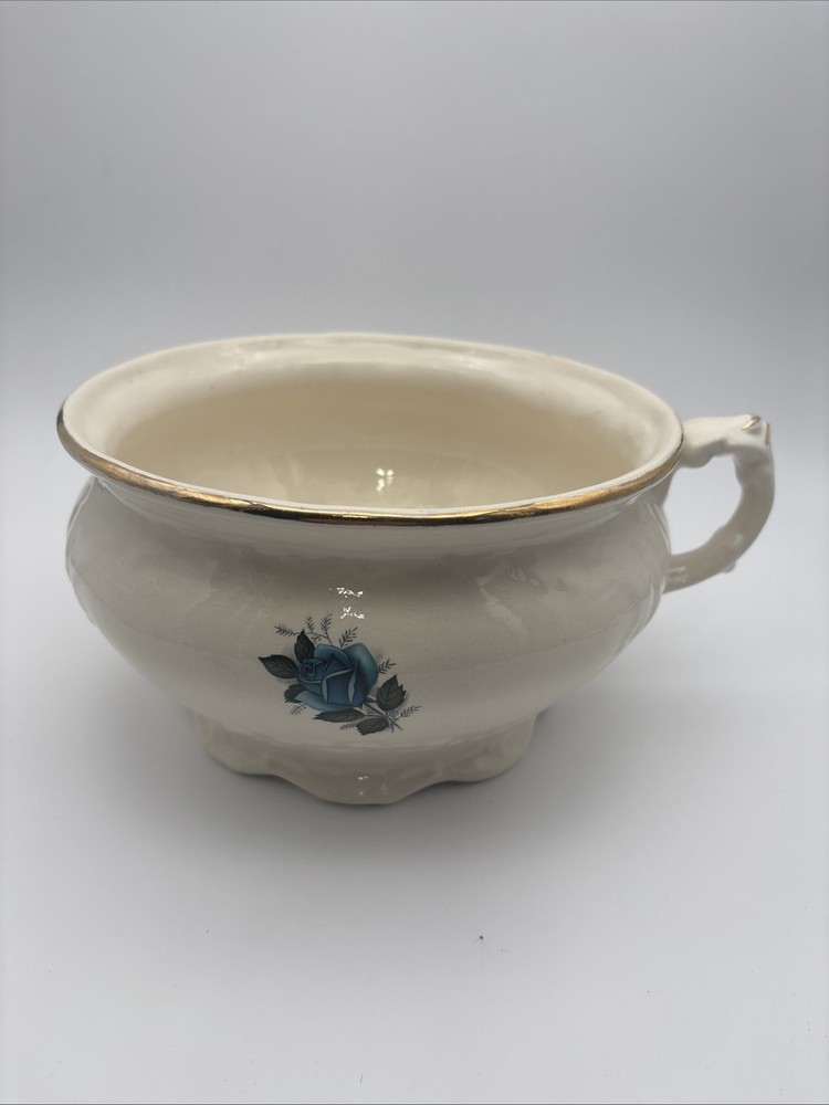 Vintage ChamberPot Blue Rose Signed Brooks 77~~ 8 1/4” X  4 3/4”