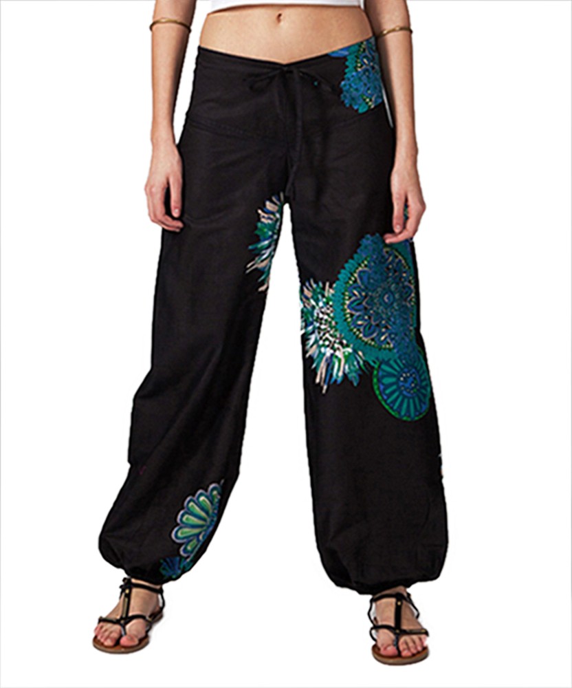 NWT Mode Femme Black Teal Abstract Tie Front Harem Pants MSRP 58 SALE 48-image
