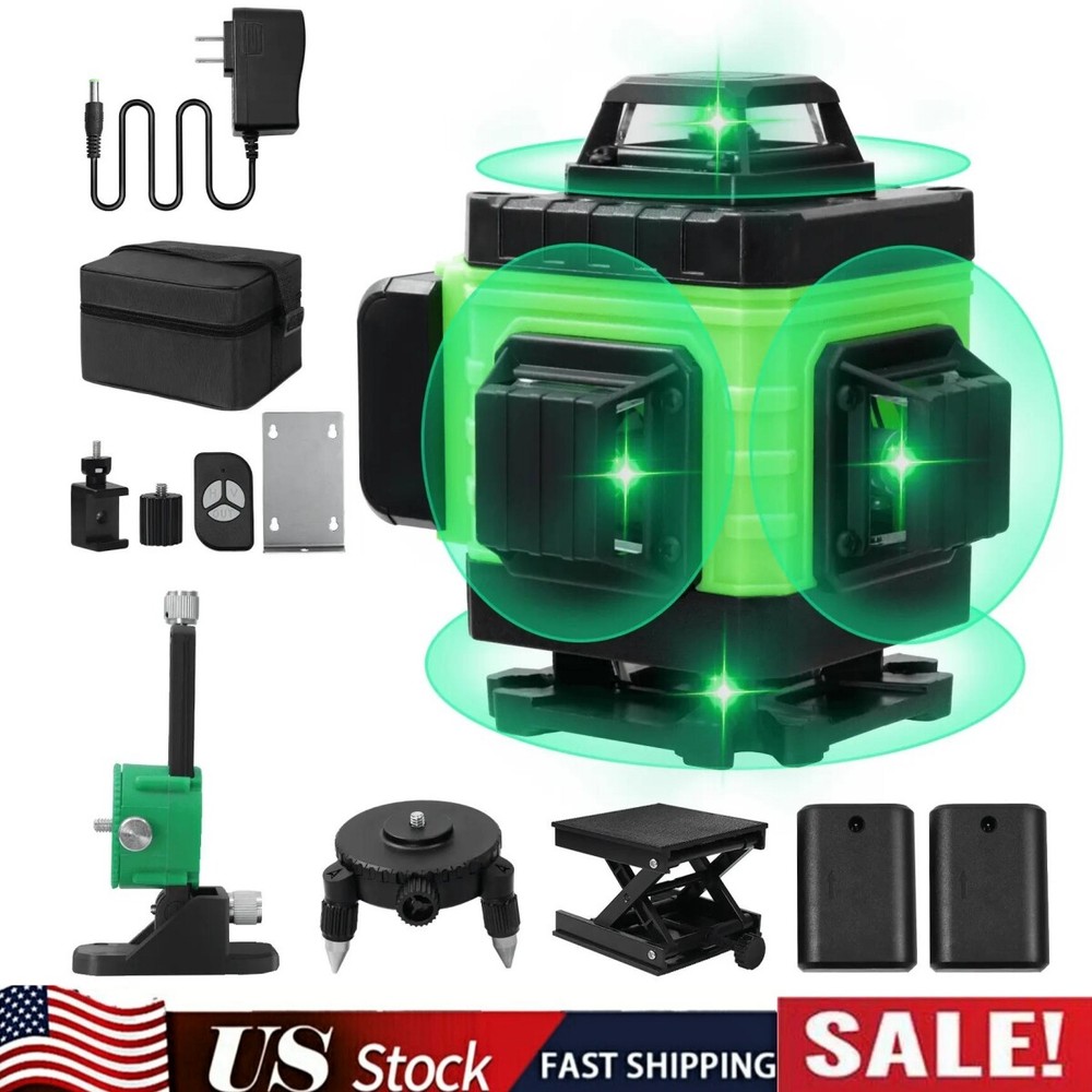 16 Lines 4D Laser Level 360° Self Leveling Rotary Cross Line Measure Batteries*2