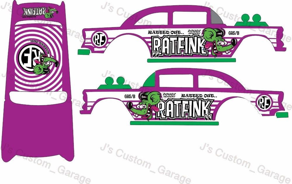 Ratfink 55 gasser 1/64 custom water slide decal Compatible for hot wheels