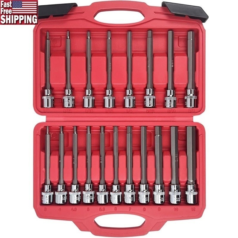 19pcs S2 Alloy Steel Hex Socket Set 3/8 Inch Metric SAE Tool Set DIY Repair New