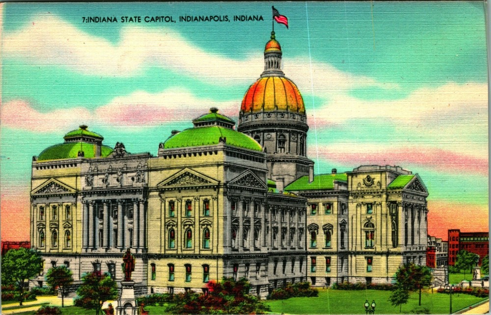 State Capitol Building Indianapolis IN Indiana Linen Postcard UNP T17