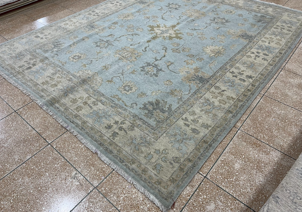 Turkish Oushak Hand Knotted Wool Area Rug Light Blue rug,  Neutral wool carpet
