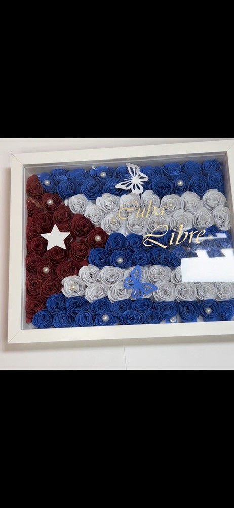 Artificial Rose Floral Wall Decor Shadow Box Frame, Red White Blue